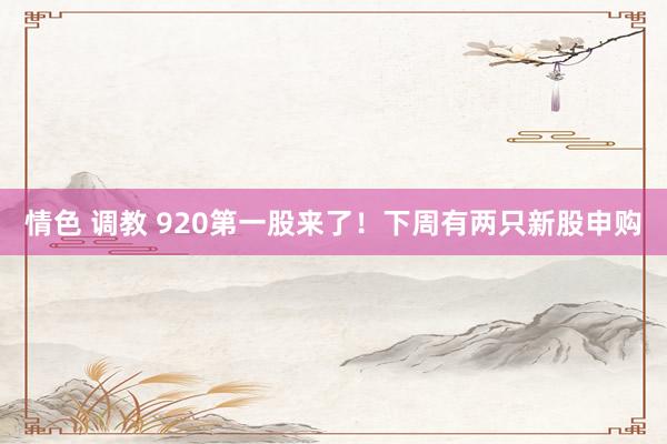 情色 调教 920第一股来了！下周有两只新股申购