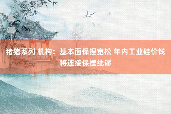 猪猪系列 机构：基本面保捏宽松 年内工业硅价钱将连接保捏纰谬