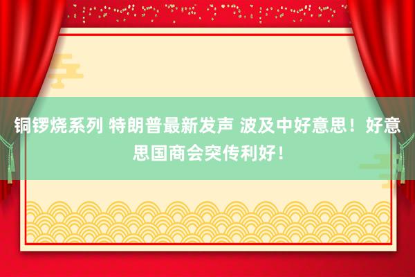 铜锣烧系列 特朗普最新发声 波及中好意思！好意思国商会突传利好！