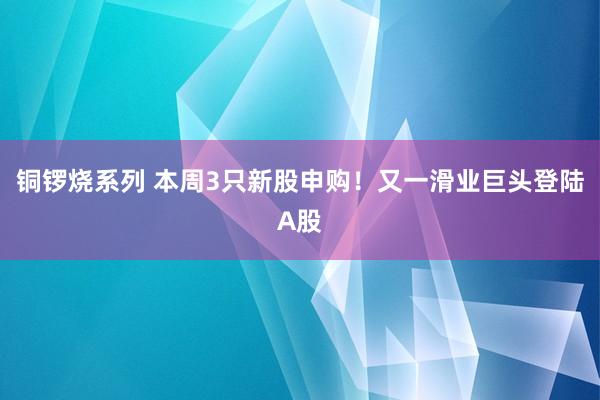 铜锣烧系列 本周3只新股申购！又一滑业巨头登陆A股